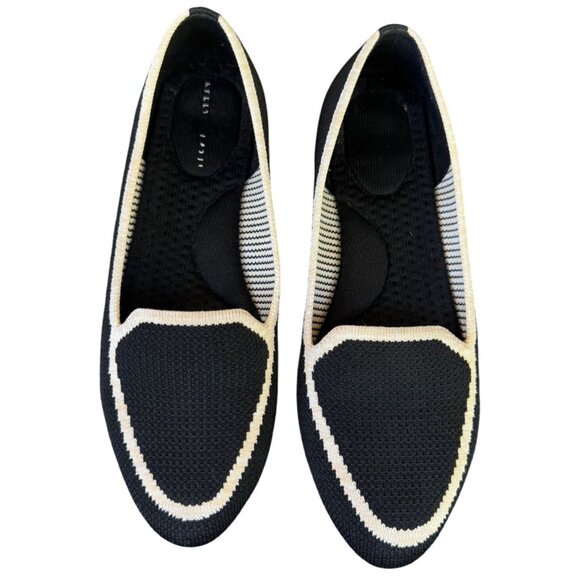 Kelly & Katie Womens Black Knit Flats With White Stripes Slip-On Shoes Size 8 - Picture 1 of 8